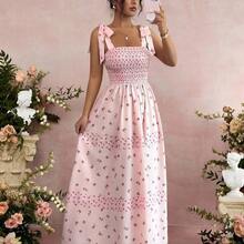 Raffinéa Women's Elegant Floral Print Vacation Dress, Summer Floral Dress Women Pink Dress - Celeste - Ver 9