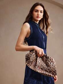 Blusa sin mangas de cuello alto elegante y casual para mujer, adecuada para otoño/invierno, Año Nuevo - Azul marino - Ver 6