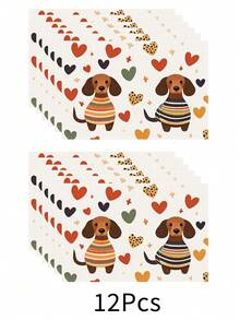 1 pieza Mantel individual de lino con estampado de perro, tapete para desayuno, posavasos de café, base para tazón, accesorio de cocina, fácil de limpiar, apto para el hogar, restaurante, decoración del comedor, regalo festivo, regalo para amigos, juego de múltiples piezas - Multicolor - Ver 18