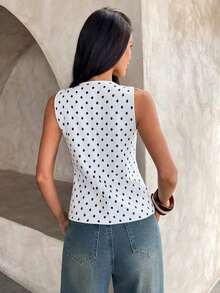Blusa sin mangas de punto de un solo pecho con tirantes anchos, casual de verano, para otoño/invierno, verano, vacaciones, simple para ir al trabajo, con hebilla metálica única para oficina - Negro - Ver 2