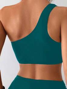 1 Set de Bikini de 2 piezas con un hombro asimétrico de unicolor para mujer, traje de baño de vacaciones casual y de moda para la playa en verano - Azul eléctrico - Ver 4