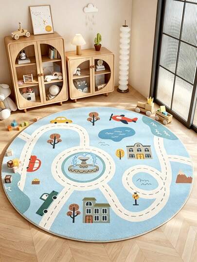 1pc Cartoon Circuit Map Round Rug, Decorative Rug, Soft And Comfortable Faux Wool Material, Foldable And Easy To Clean, Suitable For Bedroom, Living Room, Study, Home Decor Rug, Gaming Rug, Area Rug, Bedroom Decor, Small Rug, Living Room Rug