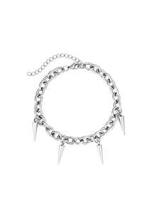 1pc Stainless Steel Men's Bracelet, Thick Chain Style, Rivet Cone Pendant , Punk Hip-Hop Style, Silver Color, Unisex, Suitable For Daily Commute, Cool Outfit, Dating, Clubbing, Versatile Accessory For Everyday Street Wear - Bracelet - View 5