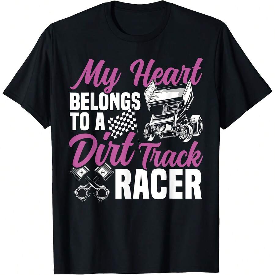 Dirt Track Racing Race Girlfriend Girl Sprint Car My Heart T-Shirt - 黑色 - View 1