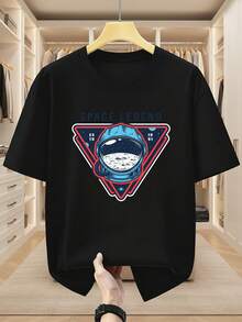 Camisetas de Hombre Talla Grande 100% Space Legend Estampado de Astronauta Cuello Redondo Manga Corta Camiseta Cómoda Casual de Manga Corta para el Verano - Negro - Ver 2