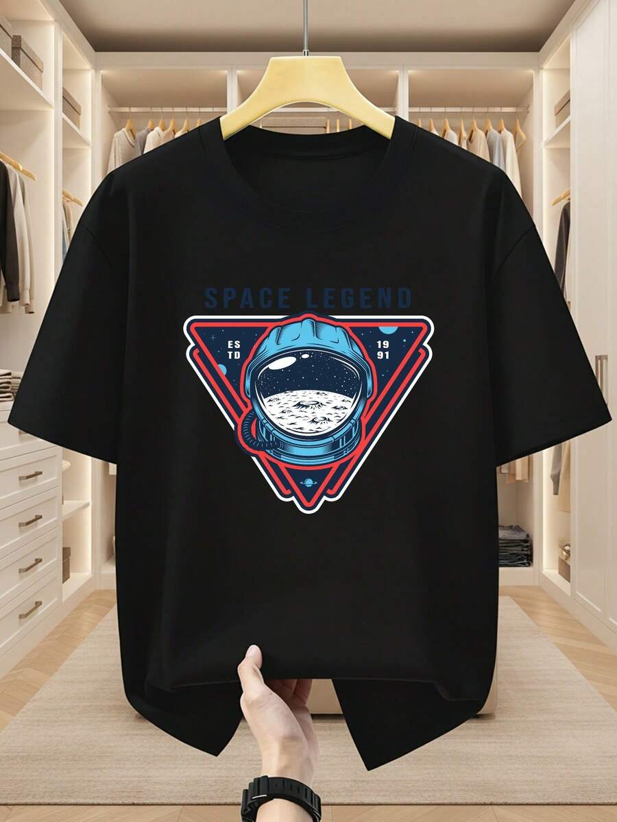 Camisetas de Hombre Talla Grande 100% Space Legend Estampado de Astronauta Cuello Redondo Manga Corta Camiseta Cómoda Casual de Manga Corta para el Verano