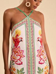 Flower Print Backless Halter Mini Dress, Casual Resort Style,Bohemian Clothes, Suitable For Holiday , Afternoon Tea, Wedding Season, Beach Cruise Vacation, City Road Trip Vacation, Boho Vacation, Music Festival , Beachwear, Easter, Beach Outfits For Woman,, Elegrant Dress For Women, Vacation Outfits Women, Concert Outfit Women, Tropical Vacation Woman Clothes, Holiday Outfits, Bohemian Clothes,For Spring Sunmmer And Autumn,Tropical Vacation, Bohemian Outfits, Ibiza Outfits, Western Style - Nhiều màu 3 - Xem 5