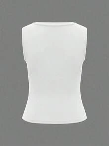 Camiseta de tirantes ajustada con escote en V profundo para mujer  top de punto de unicolor, ropa deportiva para mujer, ropa de carnaval de primavera y verano 2026, adecuada para uso diario, trabajo y casual - Blanco - Ver 4