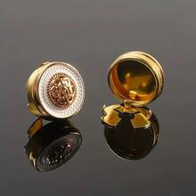2Pcs Retro Metal Cufflinks, Shirt Button Covers, Fashion Suit Decor & Christmas Holiday Gifts - White - View 2
