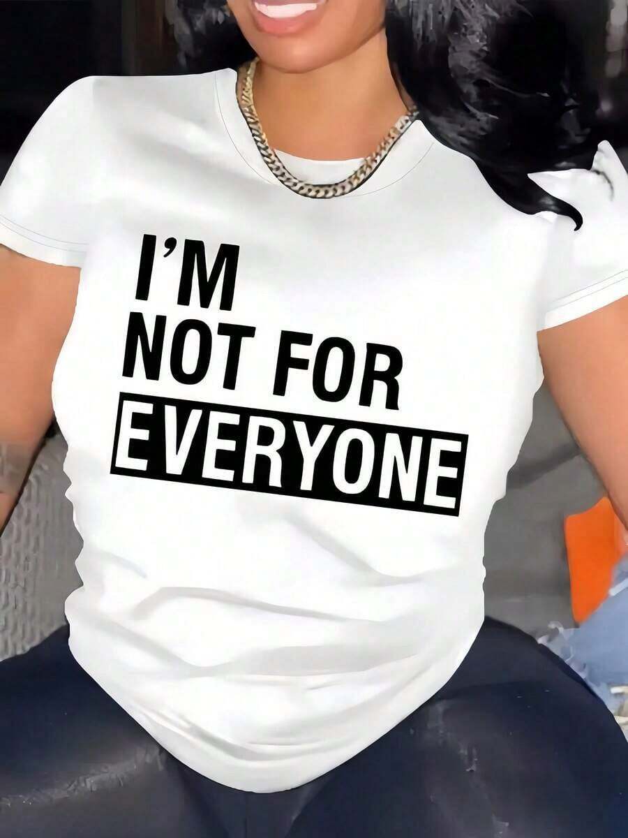 Oferta por tiempo limitado, cantidad limitada disponible,  relámpago, camisas de mujer, camisetas de mujer Una camiseta blanca de mujer con estampado "Not for Everyone", cuello redondo, estilo casual, tejido de punto elástico medio, corte regular, adecuada para primavera, verano y otoño. - Blanco - Ver 1
