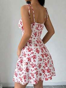 Vestido corto con tirantes finos, espalda anudada, estampado floral y pliegues para mujer - Multicolor 2 - Ver 2
