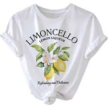 SweatyRocks - Women's Casual Short Sleeve T-Shirt With Letter And Fruit Print - Putih - View 8