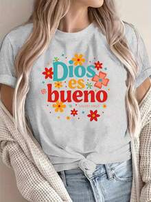 1 Women's Short Sleeve Crew Neck T-Shirt With Letter Print, Stylish And Casual, Comfortable And Fashionable, Suitable For Everyday Casual Wear, Modern Print Combined With A Comfortable Crew Neck. A Very Distinctive Printed T-Shirt / Unisex Style / Suitable For Both Men And Women / Wrinkle-Resistant / Breathable. - 黑色 - 查看 7
