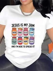 Camiseta "My Jam" Fe, Oración, Bendición, Amor, Esperanza, Creencia, 180G, adecuada como regalo para familia, empresa o actividades de team building, perfecta para Pascua, Día del Padre, cumpleaños, camiseta ligera con estampado. - Blanco - Ver 1