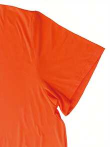 Camiseta manga corta cuello redondo 100% algodón, estampado trendy, tejido ligero y ventilado, estilo moda casual, apta para vida diaria, salidas informales y citas en primavera, verano y otoño - Rojo anaranjado - Ver 4