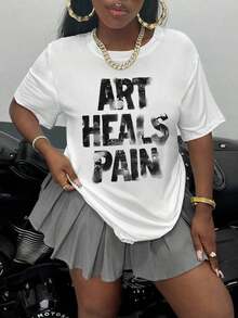 Fashion Printed T‑Shirts for Women, Oversized Streetwear Tops, Comfortable and Stylish All‑Match Summer TeesINAWLY Camiseta holgada de moda de mujer con cuello de tripulación, manga corta y estampado de letras, camiseta gráfica de verano para mujeres - Blanco - Ver 3