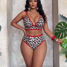 2026 Nuevo conjunto de bikini sexy con estampado de leopardo para mujer de talla grande, adecuado para uso en la playa y el resort, primavera/verano - Multicolor - Ver 2