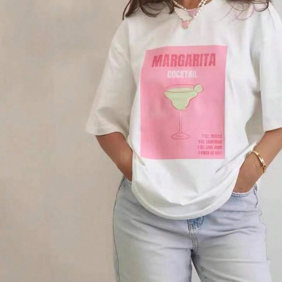 Camiseta de manga corta 100% algodón, estilo americano, moderna, holgada, estampada, rejuvenecedora, ideal para ir al trabajo. - Negro - Ver 1