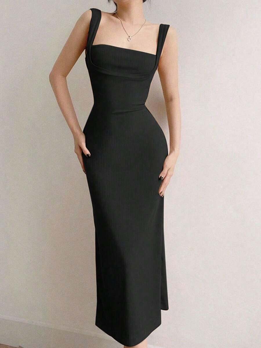 Vestido con tirantes finos y espalda descubierta para el Día de San Valentín, elegante para fiestas de primavera/verano para mujeres - Negro - Ver 1