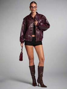 Chaqueta marrón de moda para mujer para ir al trabajo, otoño - Burdeos - Ver 7