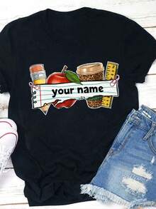 Camisetas personalizadas para educadores, regalos considerados para maestros, la forma perfecta de expresar gratitud, camisetas con nombre personalizado, ideales para la temporada de regreso a clases, adecuadas para nuevos maestros, camisetas cómodas, camisetas con diseños elegantes. | Diseño exquisito |   Suelto y cómodo |   Fácil de combinar | - Negro - Ver 7