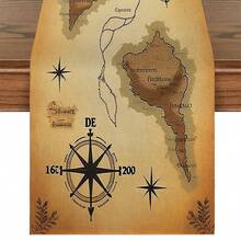 1pc Compass Island Table Runner, Theme Decoration, Multiple Sizes, Machine Washable, Polyester Fiber Rectangular Tablecloth For Home Decor - Multicolor - View 11