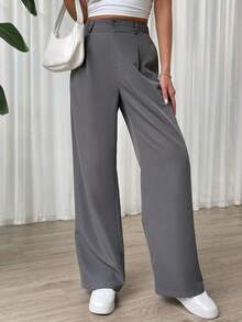 Pantalones rectos de cintura alta de color liso informal - Negro - Ver 11