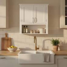 Bathroom Wall Cabinet Over The Toilet, Wall Mount Storage Medicine Laundry Cabinet With Two Doors And Three Adjustable Shelves, White - White - View 8