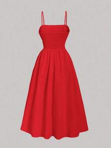 Vestido midi plisado elegante con estampado floral para mujer - Rojo - Ver 2