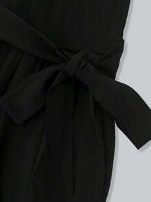 Vestido de verano de longitud media con estampado floral elegante y patchwork para mujer - Negro - Ver 3