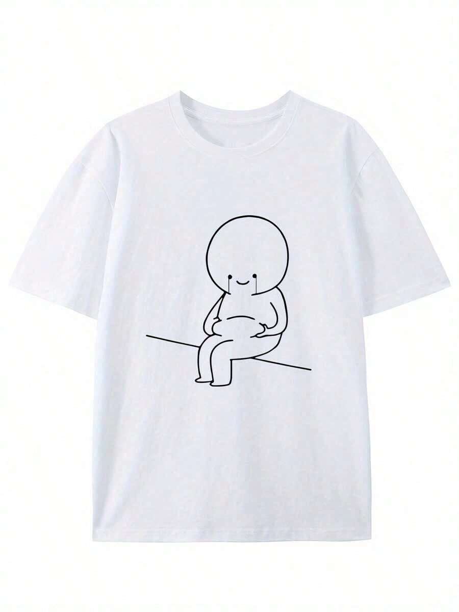 Camiseta corta de manga para verano, sintiéndote triste por ganar peso, camiseta de cuello redondo con diseño creativo Pure - Blanco - Ver 1