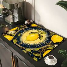 1pc Lemon Print Absorbent Mat/Drying Mat For Coffee Maker, Dishes - Polyester Absorbent Desktop Protective Mat With Rubber Anti-Slip Pad, For Kitchen Counter Decor, Home Bar And Dining Table - Multicolor - View 5