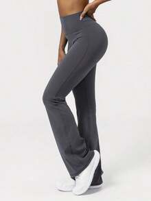 2026 Sodalemon Women's Black Slim Fit Flared Yoga Sweatpants For Spring - 灰色的 - 查看 3