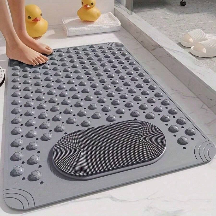 PVC Bathroom Floor Mat With Massage Nodes - Shower Mat, 0.35 Inch Thick Soft Cushioned  And Durable PVC Bathroom Mat, Hand Washable - Non-Slip Bathroom Accessories (Multiple Colors Available) - 深灰色 - 查看 1