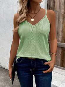 3 piezas Camiseta de mujer de verano casual con encaje calado y textura de punto, top de verano para mujer, top de verano bohemio, top de verano para mujer, top de verano con cuello en V, top de encaje para mujer - Multicolor 7 - Ver 4