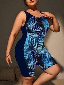 Swim Lushoire Traje de baño de una pieza con estampado floral, estilo vacacional para tallas grandes - Multicolor - Ver 4