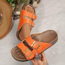 Damen verstellbare Schnallen Soft Sole Flache Sandalen, geeignet für Frühling/Sommer Outdoor-Aktivitäten, Urlaub und täglichen Gebrauch, passend zu Strandoutfits, Badelatschen, Casual Mules, Slouch-Schuhe - Gebrannte Orange - Übersicht 4