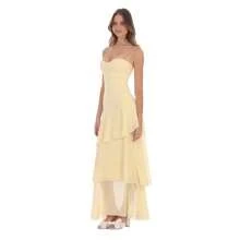 Vestido largo de verano para mujer con tirantes y cinturón de moda elegante y cómodo para vacaciones y ocasiones casuales nuevo diseño de vestidos de mujer - Amarillo - Ver 4