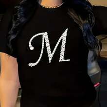 Camiseta para Mujer con Estampado de Diente y Pasta Dental, Manga Corta - Negro - Ver 1