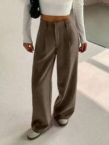 Pantalones anchos casuales elegantes y estilizadores de alta gama para mujer - Marrón - Ver 7