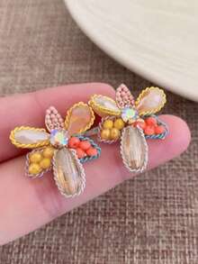 1 Đôi bông tai đinh tán hình hoa bằng hợp kim đính ngọc trai giả, quà tặng dự tiệc/hẹn hò cho nữ - Nhiều màu - Xem 1