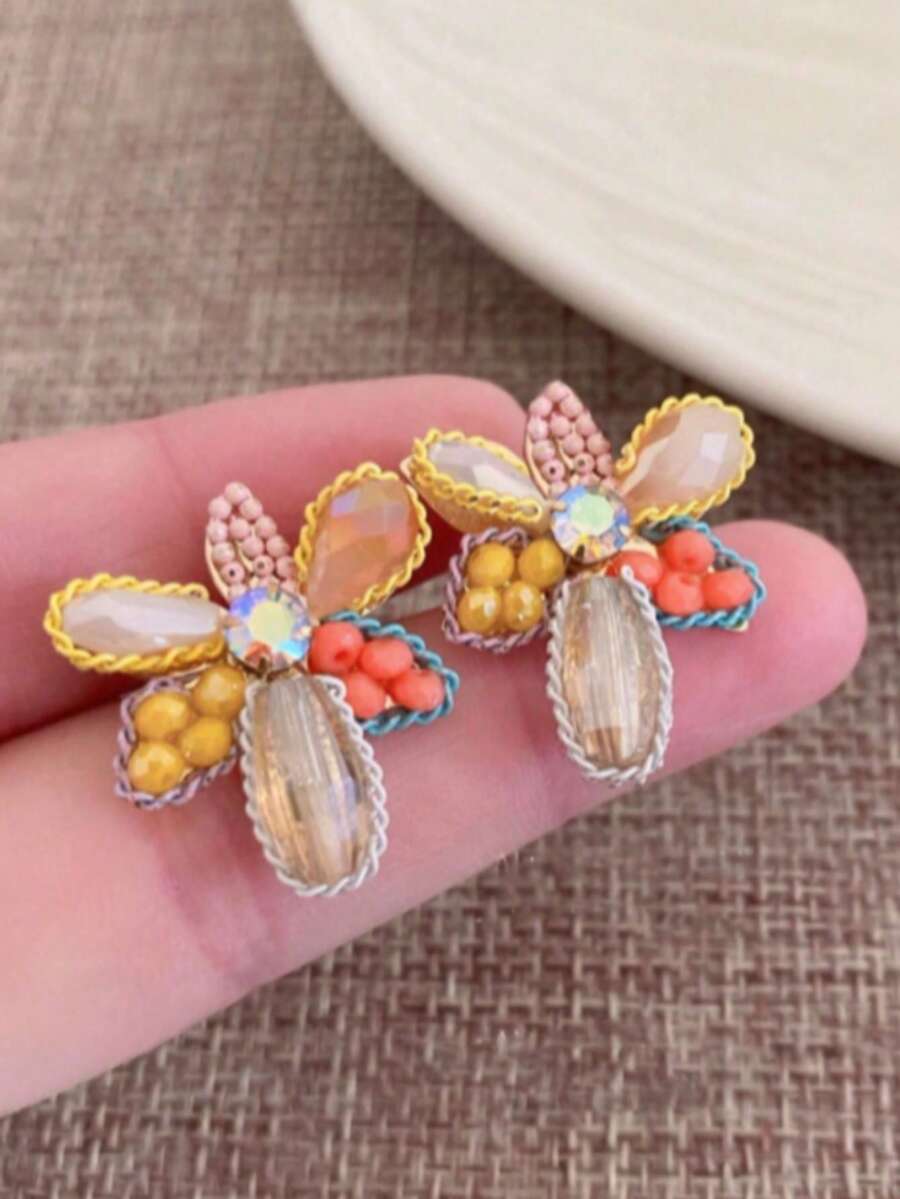 1 Đôi bông tai đinh tán hình hoa bằng hợp kim đính ngọc trai giả, quà tặng dự tiệc/hẹn hò cho nữ - Nhiều màu - Xem 1