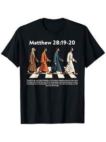 Abilu Christian T-Shirt For Women, Featuring Matthew 28:19-20, Disciple Crossroads Casual T-Shirt, 100% Pure Cotton, Comfortable Colors. Short-Sleeve Design With A Round Neck, New Women's Fitted T-Shirt With A Round Neck, Spring/Summer Style, Couple Style, Perfect For Wearing Together. - 黑色 - 查看 1