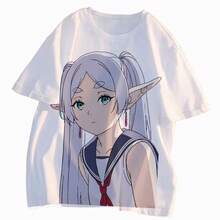 Camiseta de manga corta de Frieren at the Funeral con Himmel y Fern, ropa de anime de verano para adolescentes, corte holgado de verano. - Negro - Ver 11