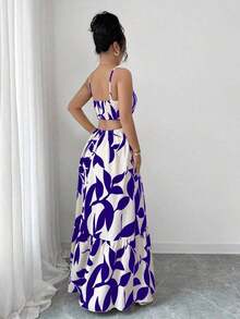 Vestido largo elegante de mujer con estampado y cintura ceñida - Multicolor 10 - Ver 5