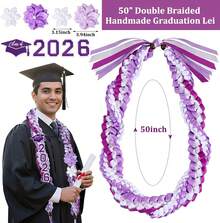 50'' 2026 Graduation Lei Double Braided Strands Graduation Ribbon Leis With 4 Satin Flowers Congrats Graduates Money Leis Class Of 2026 Gift For Men Women - C - View 8