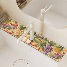 1 pieza Alfombrilla de fregadero con estampado de frutas, de poliéster duradero, de secado rápido, fácil de limpiar, adecuada para cocina y baño, fácil de instalar, decoración diaria, regalo, alfombrilla de baño, alfombrilla de fregadero duradera, accesorio de fregadero - Multicolor - Ver 1