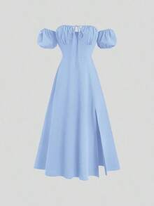 YHHSweetra Vestido maxi de mujer estilo burdeos con hombros descubiertos y tejido de sarga a la modaYHH - Azul - Ver 1
