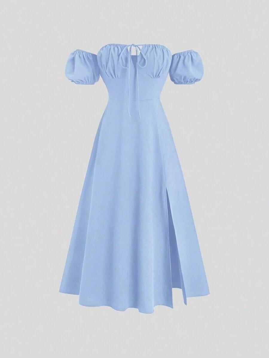 YHHSweetra Vestido maxi de mujer estilo burdeos con hombros descubiertos y tejido de sarga a la modaYHH - Azul - Ver 1