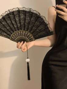 1 Stück Vintage Palaststil Spitzen Orchidee Faltfächer, exquisiter Spitzen Retro Damen Fächer, leichter tragbarer Sommer Kühlfächer, Bühnenaufführung & Social Media Fotorequisite, klassischer dekorativer Fächer, geeignet für Mädchen, Frühlingsfest Serie - Spitzenfächer - Übersicht 1